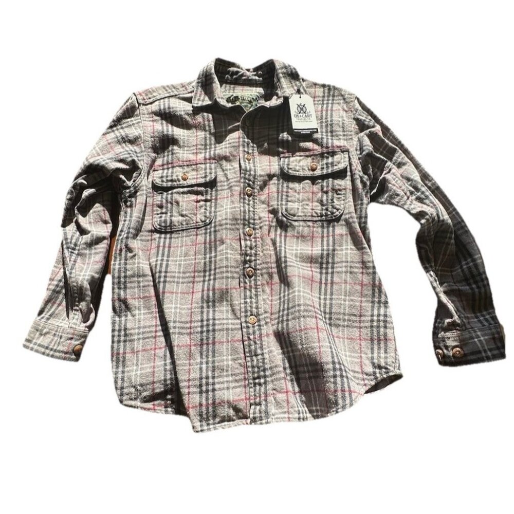 VINTAGE Field & Stream Heavyweight Grey Plaid Flannel Shirt Mens L Fishing Hunt